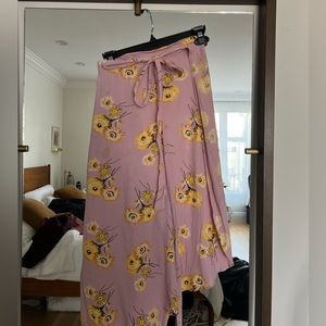 Madewell wrap midi skirt, floral and pink
